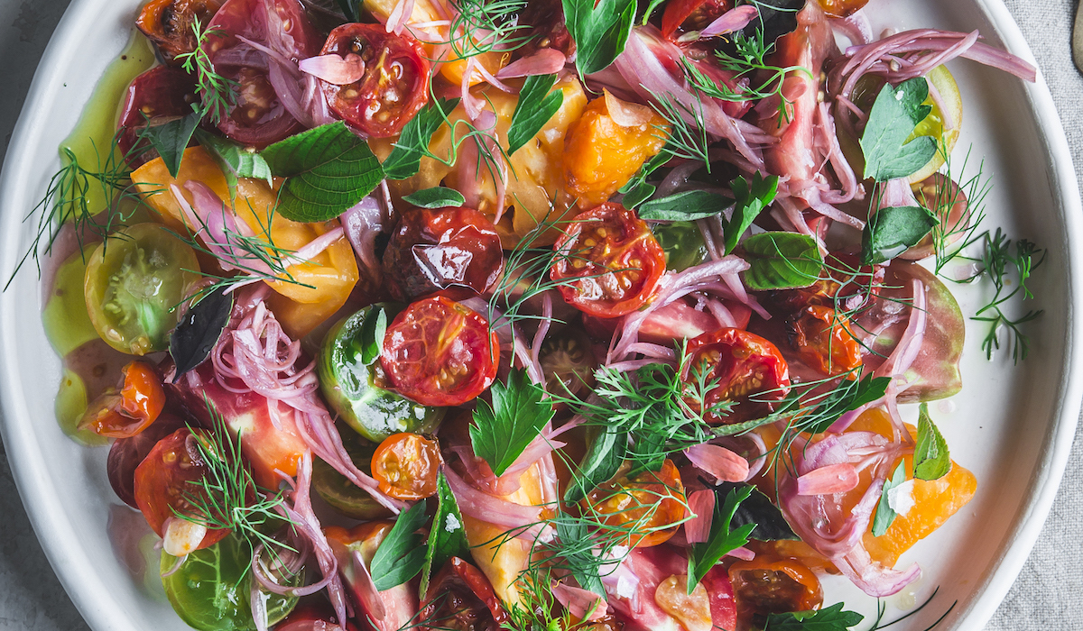 The Sunday Dinner Table: Gregory Gourdet's Tomatoes on Tomatoes with Shallot-Chili Dressing