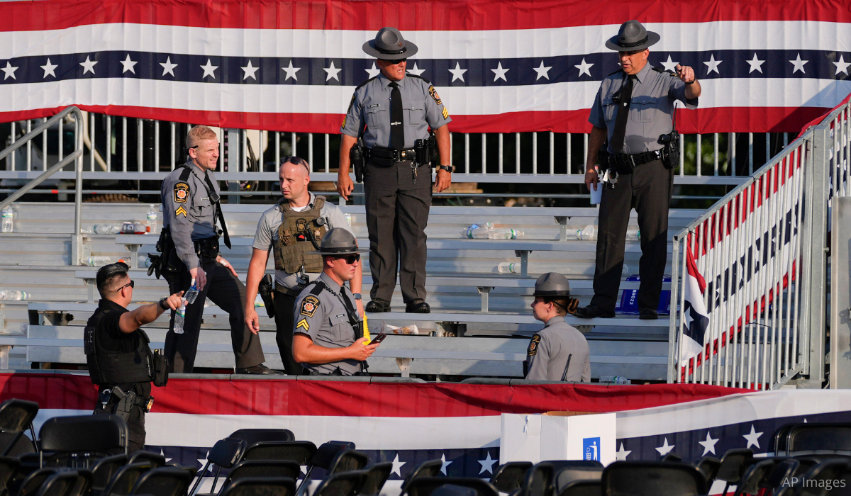 Law enforcement at the campaign rally site for Republican presidential candidate former President Trump July 13, 2024.