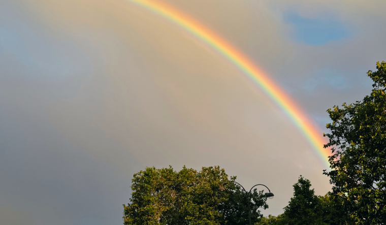 Clouds and a rainbow.