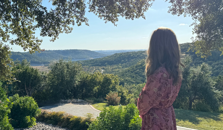 Maria looking at the mountains.