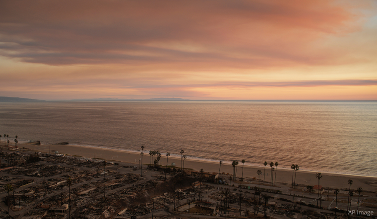 A neighborhood destroyed by the Palisades Fire is seen Jan. 10, 2025, in the Pacific Palisades section of LA.